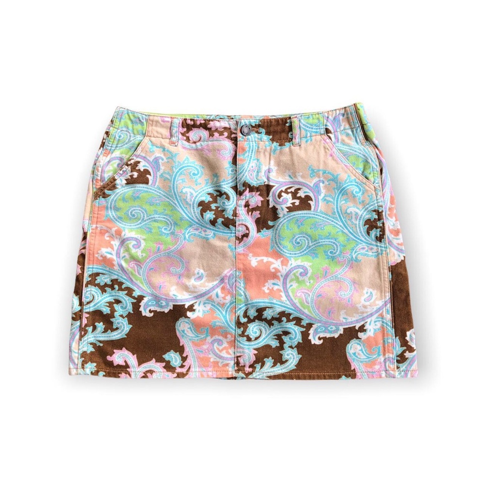 Y2k vintage paisley print denim miniskirt